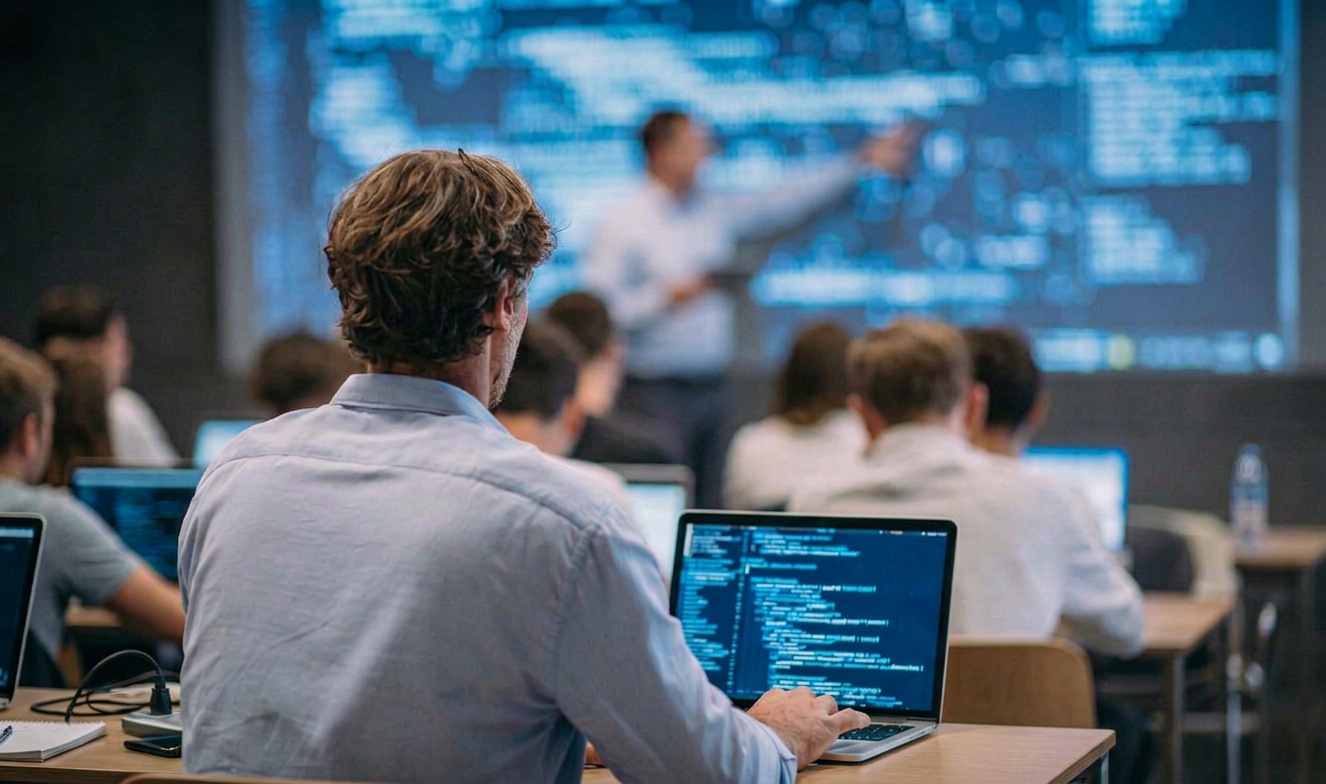 Professional using tablet for cybersecurity training